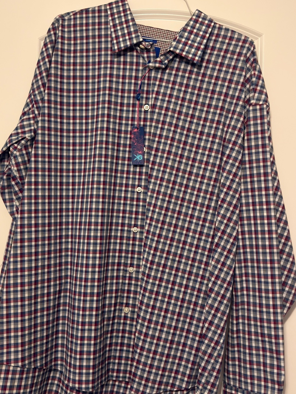 Men's Plaid Button-Up Dress Shirt in Blue & Red